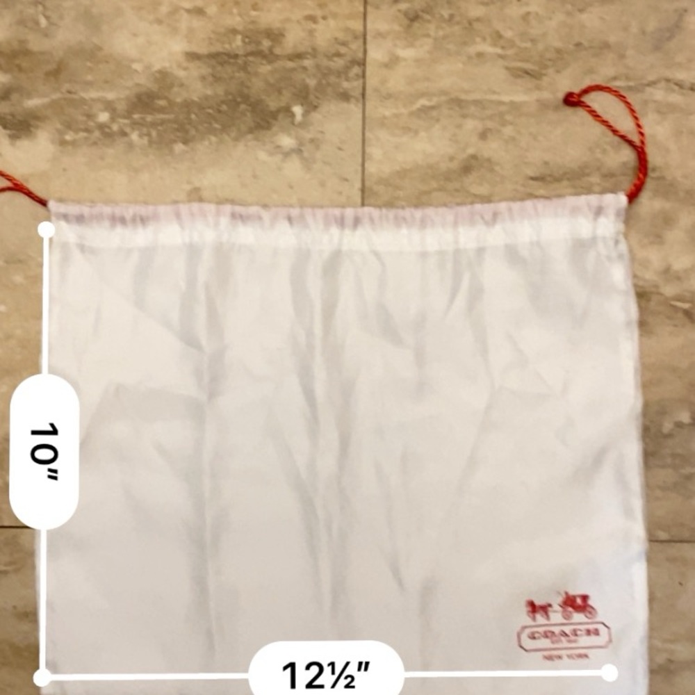 Coach dust bag 10 inches long by 12.5 inches wide approximately. EUC